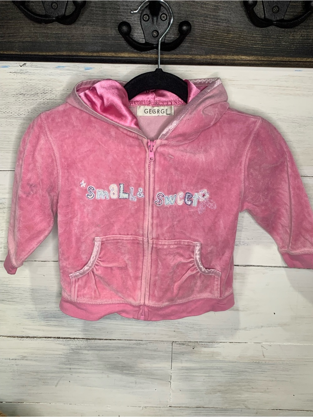George Pink Velour Hooded Zip-Up Sweatshirt